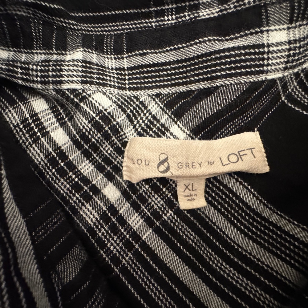 Loft Black & White Plaid Shirt Dress XL - Picture 5 of 7